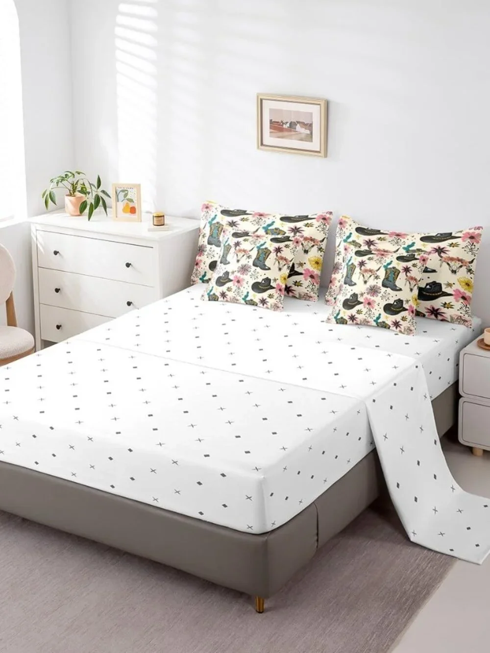 7 Pieces Western Cowboy Comforter Set Twin Size, Cowboy Boots Hat Bedding Set fo